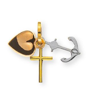 Pendentif Olyssa Fidelis - Foi, Amour, Espérance | Tricolor Or 18k - 6x10mm