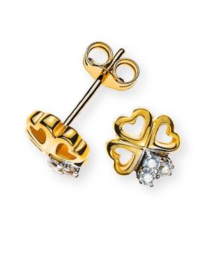 Boucles d'oreilles Olyssa Lucky - trèfle | Or jaune 9k - 6 Zirconia