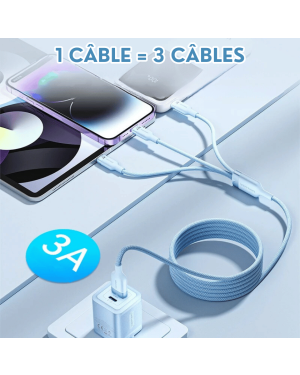 Câble 3 en 1 USB pour iPhone™, Macbook™, Samsung™ …