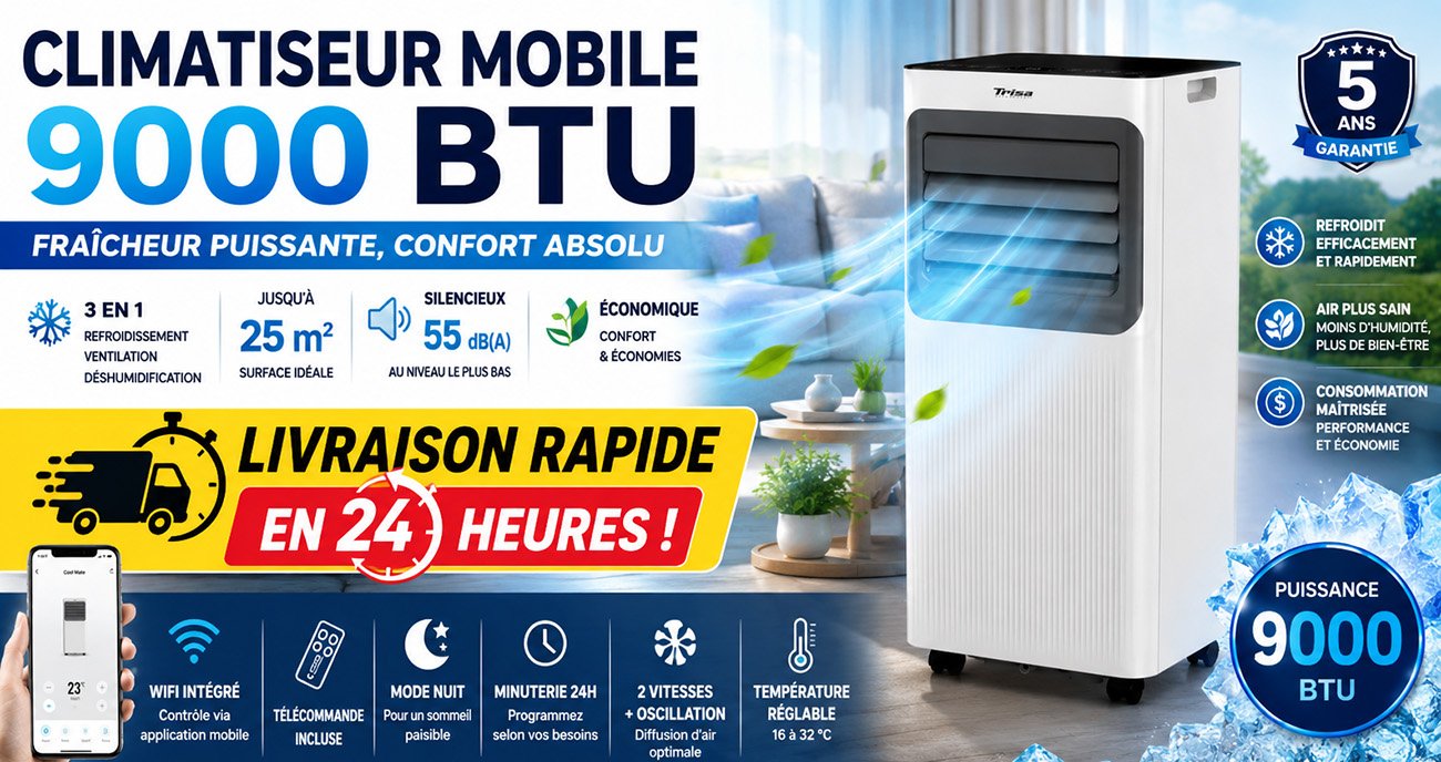 Climatiseur mobile 9000 BTU
