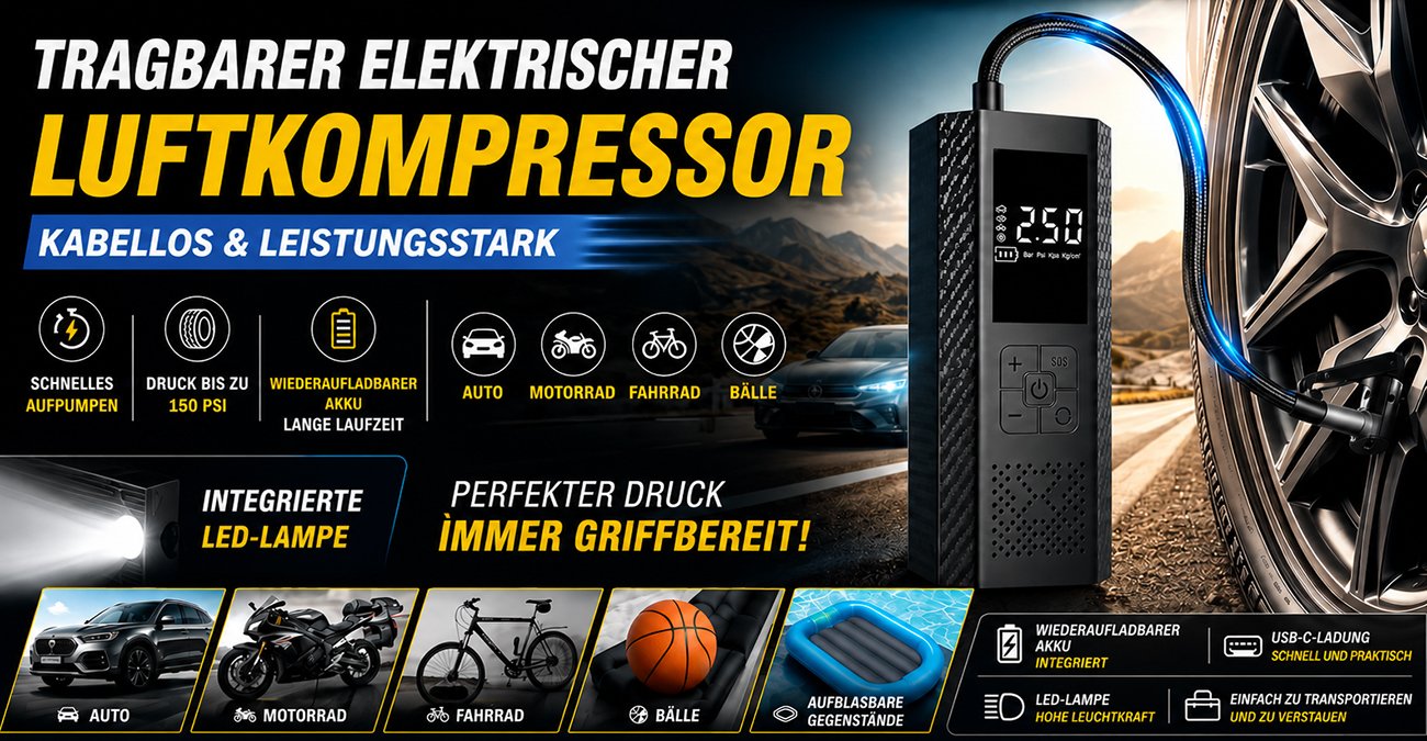  Tragbarer, kabelloser elektrischer Luftkompressor