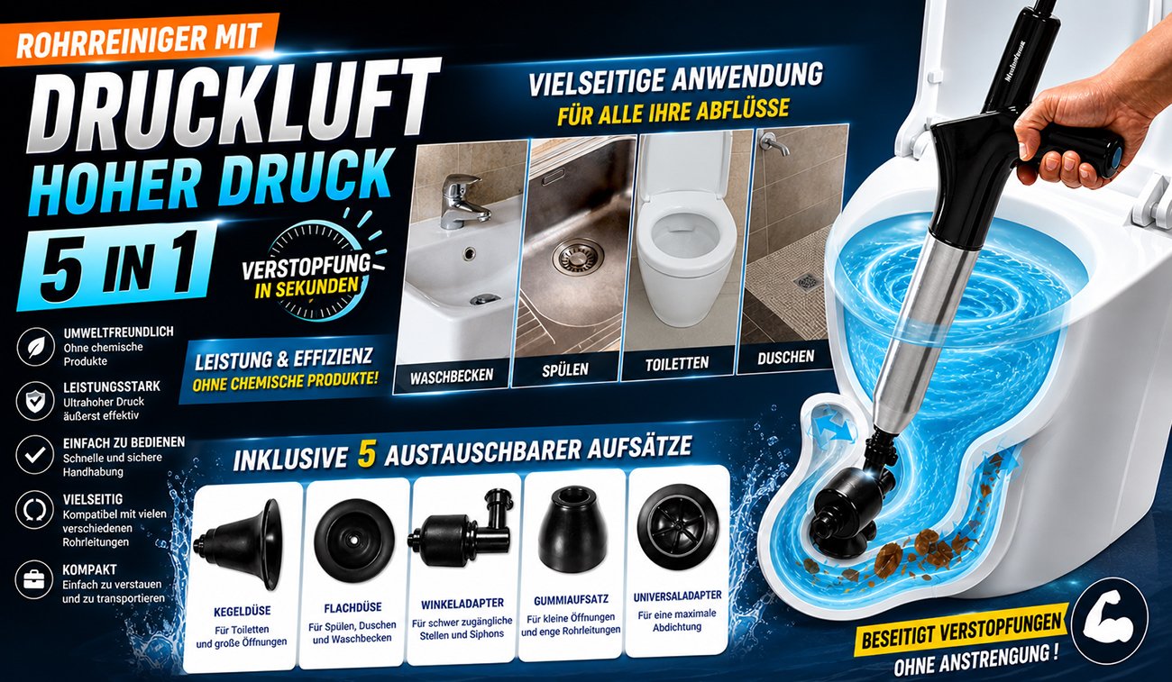 5-in-1 Hochdruck-Druckluft-Rohrreiniger