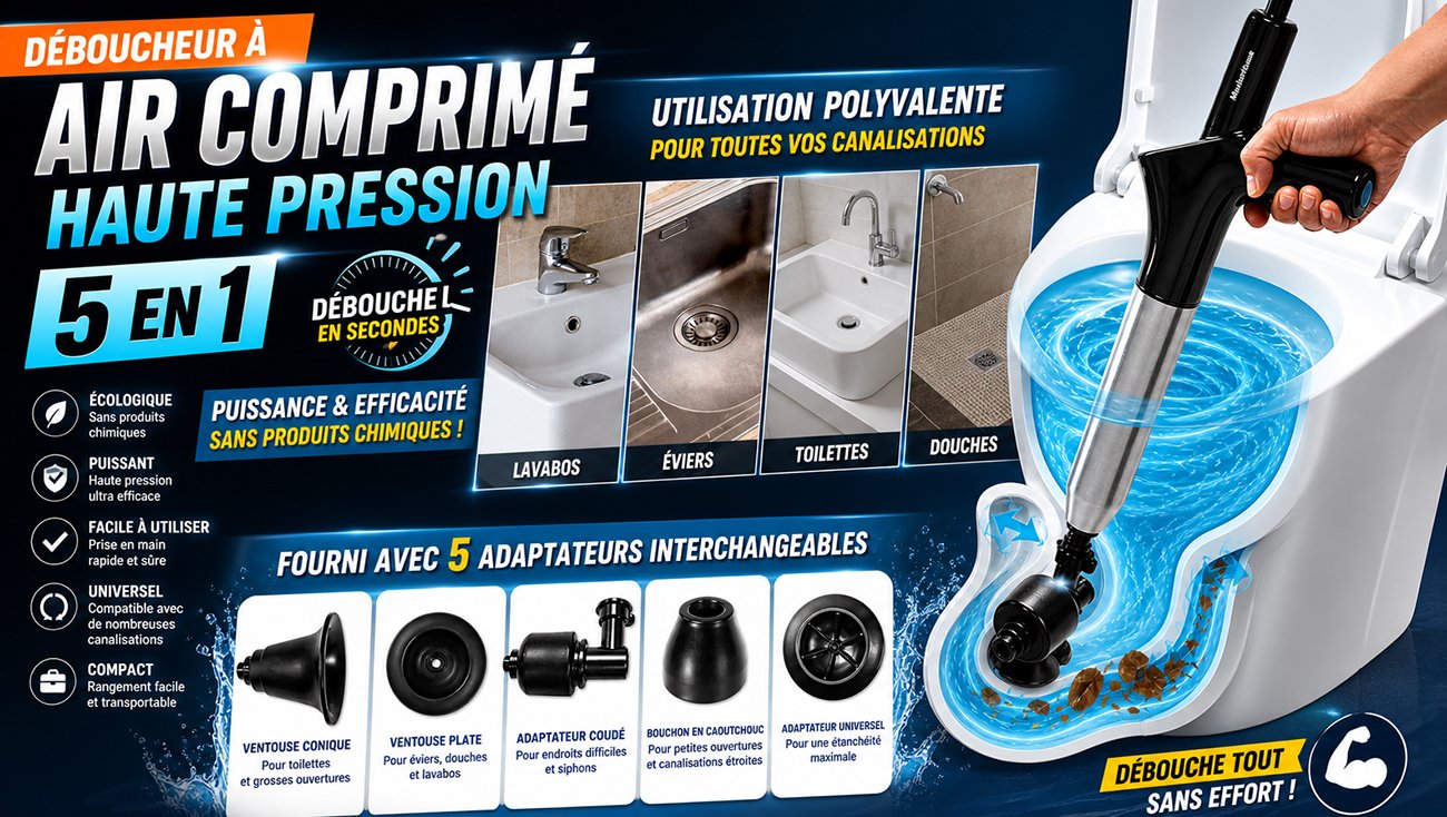  Déboucheur à air comprimé haute pression 5 en 1
