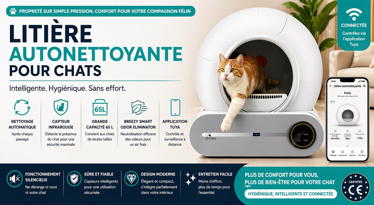  Litière autonettoyante pour chats