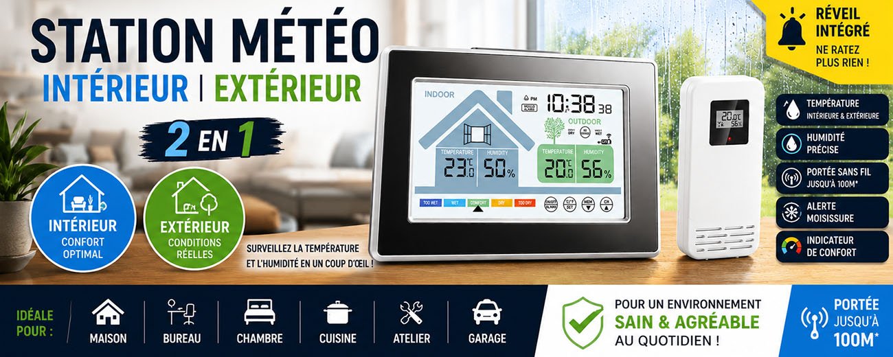  Station météo intérieur extérieur 2 en 1